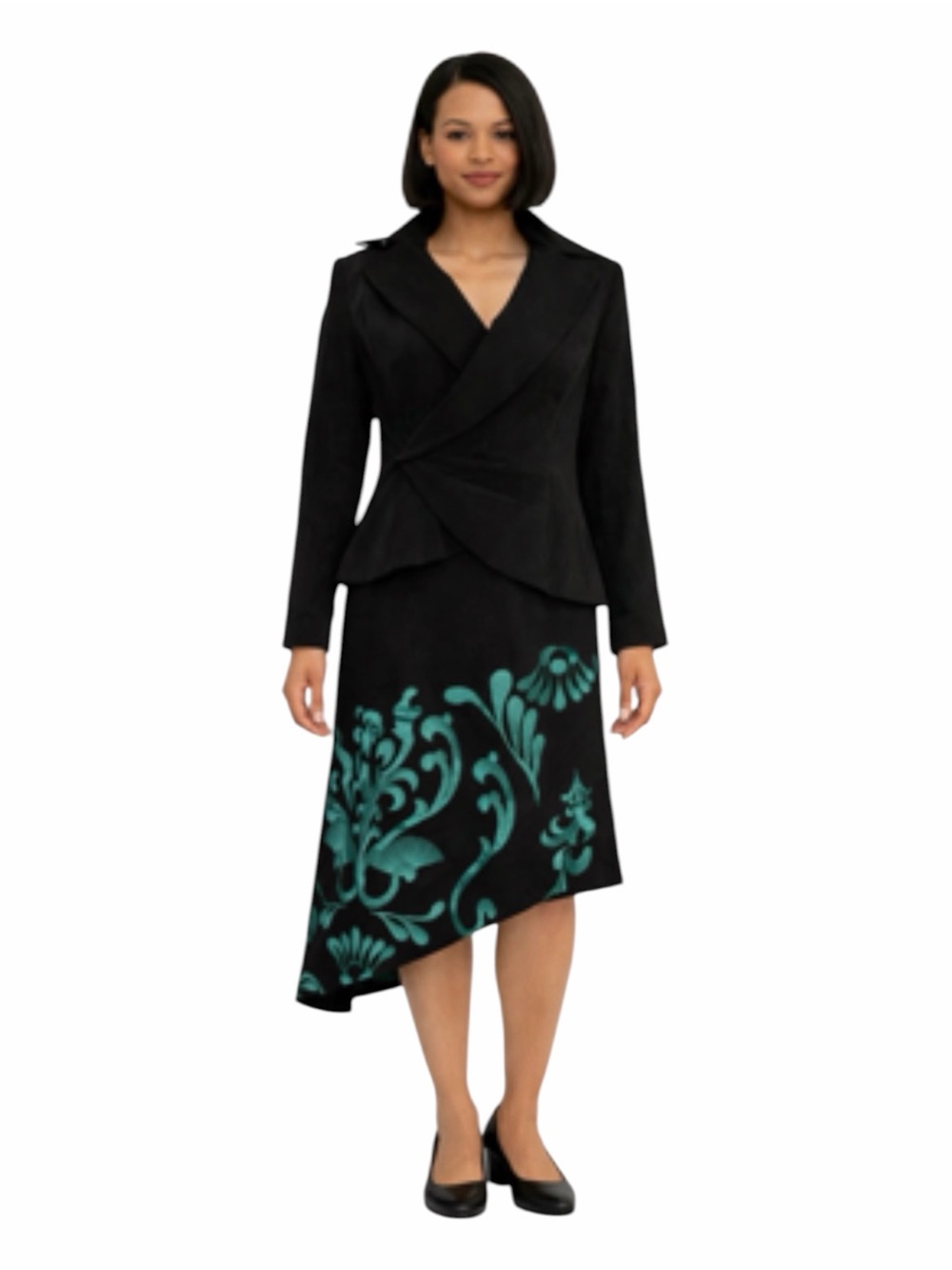 ASHRO Embroidered Suit Asymmetric Desk Dinner Business Formal Skirt Set size 6